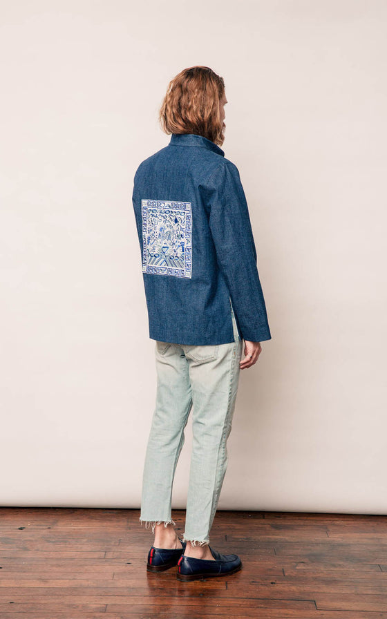 Indigo Denim Blazer - Azure Dragon Embroidery