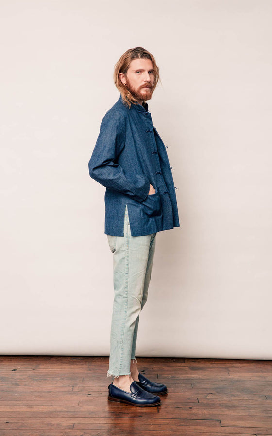 Indigo Denim Blazer - Azure Dragon Embroidery