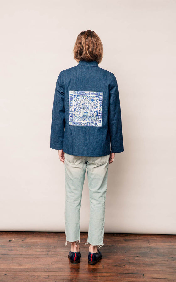 Indigo Denim Blazer - Azure Dragon Embroidery