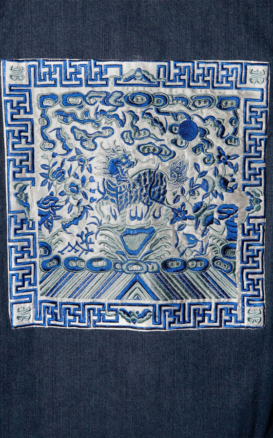 Indigo Denim Blazer - Azure Dragon Embroidery