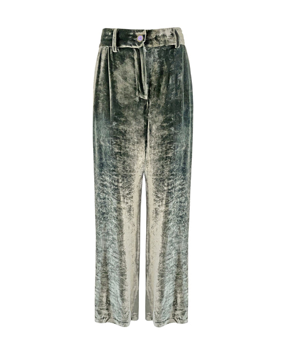 Silk Velvet Blend Trousers - Andrea Grey