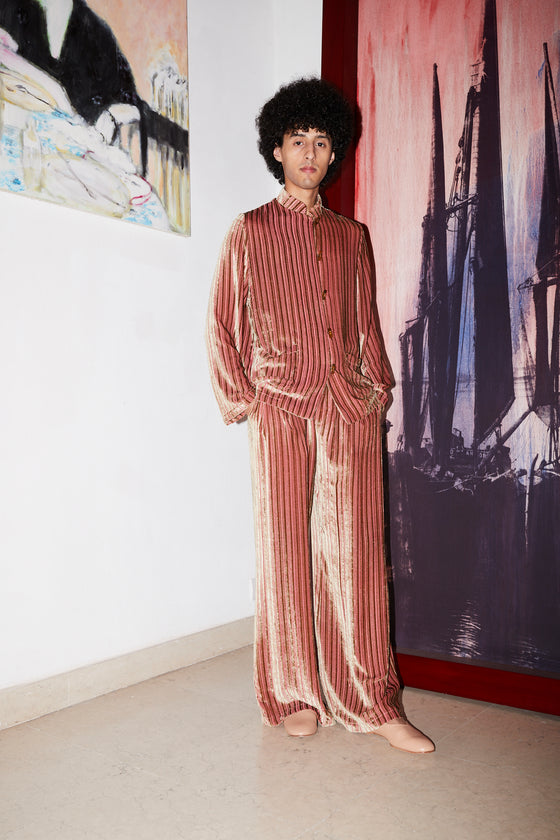 Silk Velvet Blend Trousers - Gea Gold Devoré