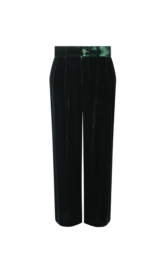 Silk Velvet Blend Trousers - Green