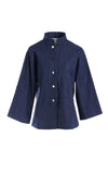 Indigo Jacket with Embroidery with Gold Coin Buttons