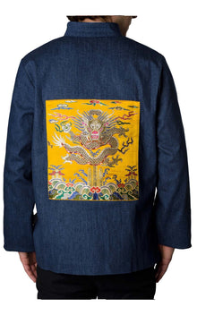  Indigo Denim Blazer Original Dragon Embroidery
